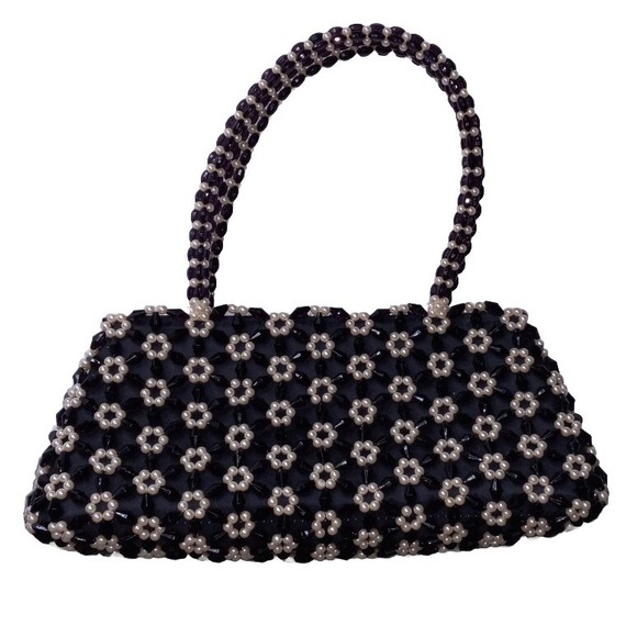 Handbags - Black Beaded Pearl Flower Evening Bag